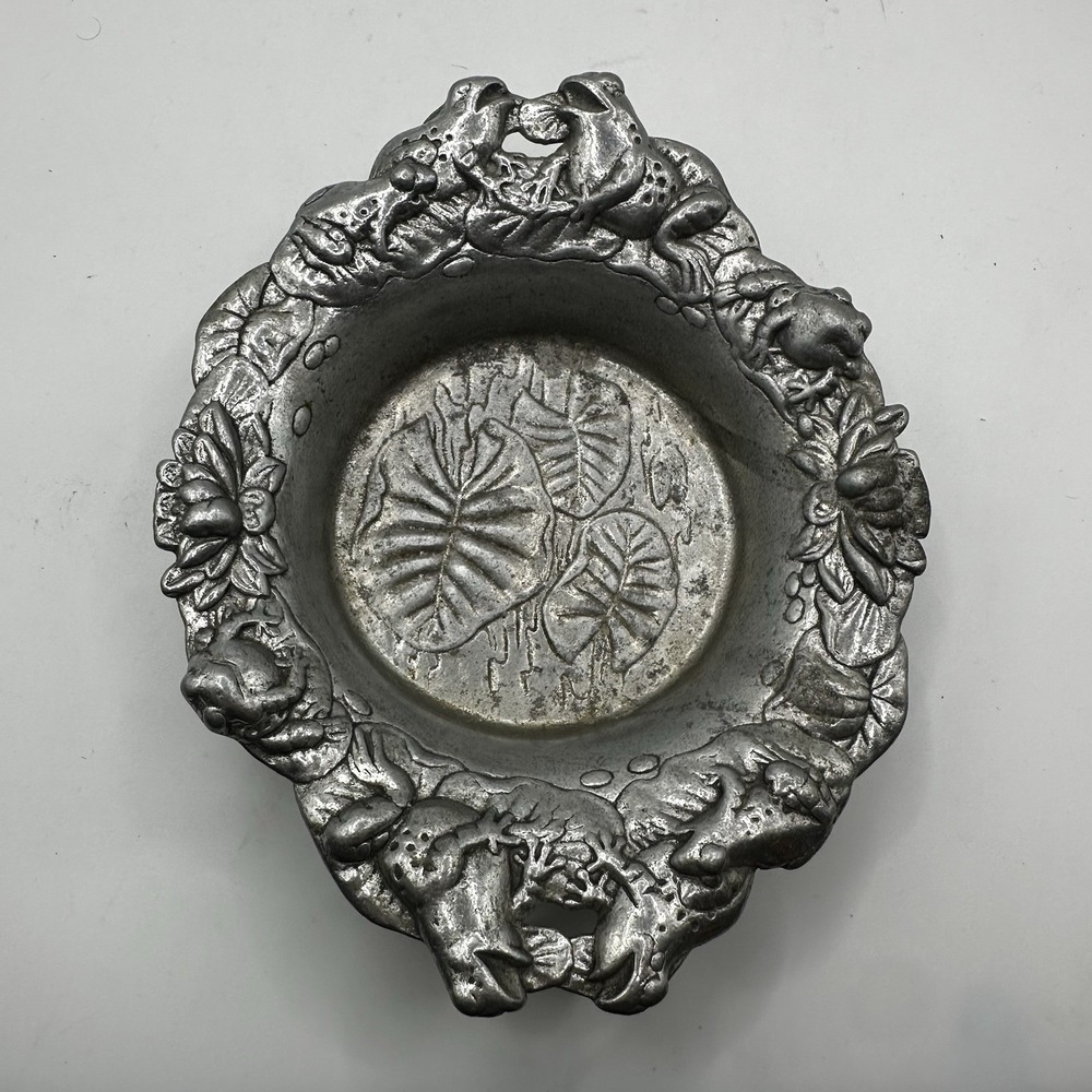 Vintage Arthur Court c.‎ 1994 Frog Lily Pad Pewter Bowl Trinket Dish Fairy Decor